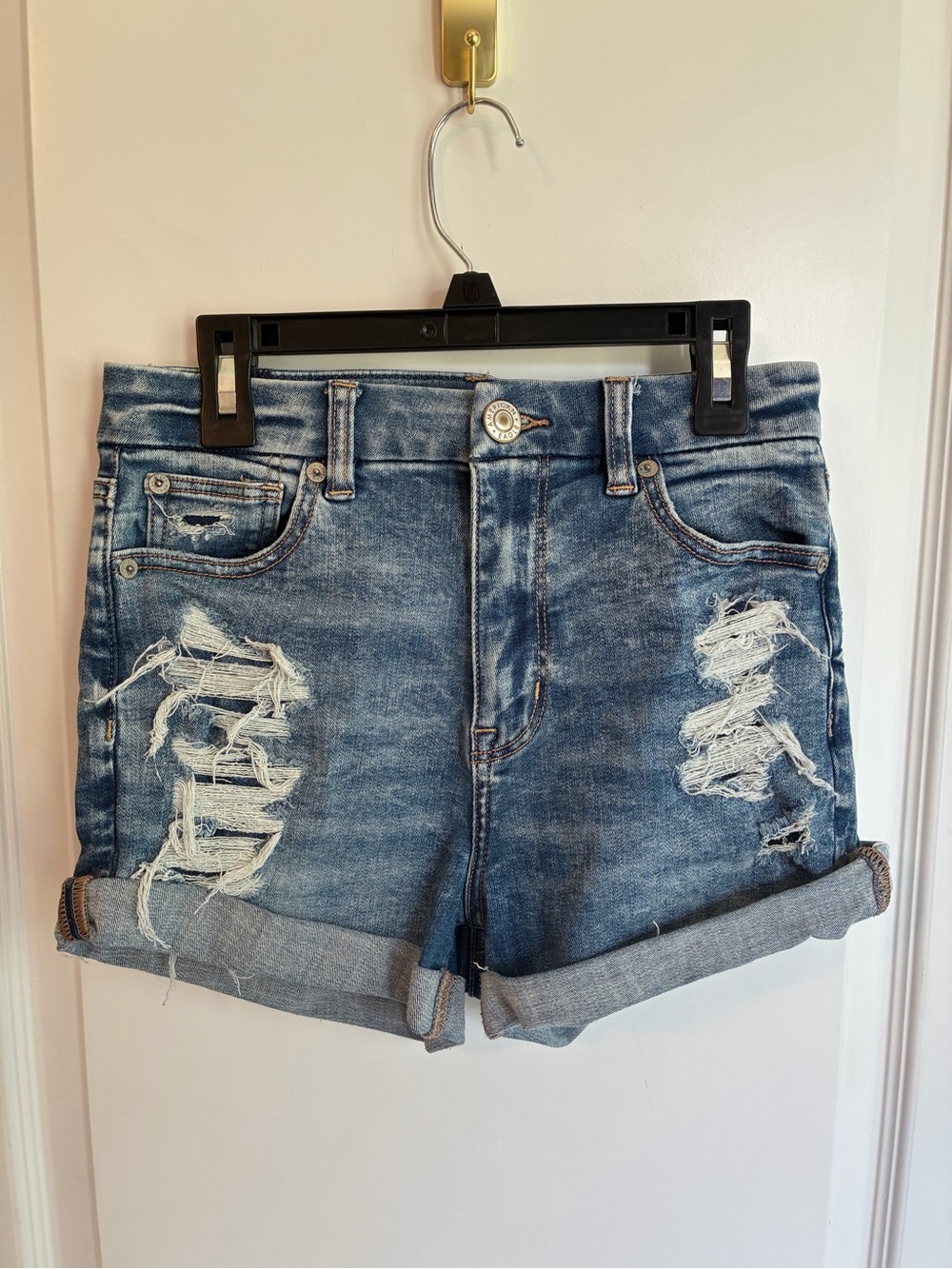 American Eagle Outfitters Curvy Hi-Rise Shorts-Distressed Rolled Hem Denim